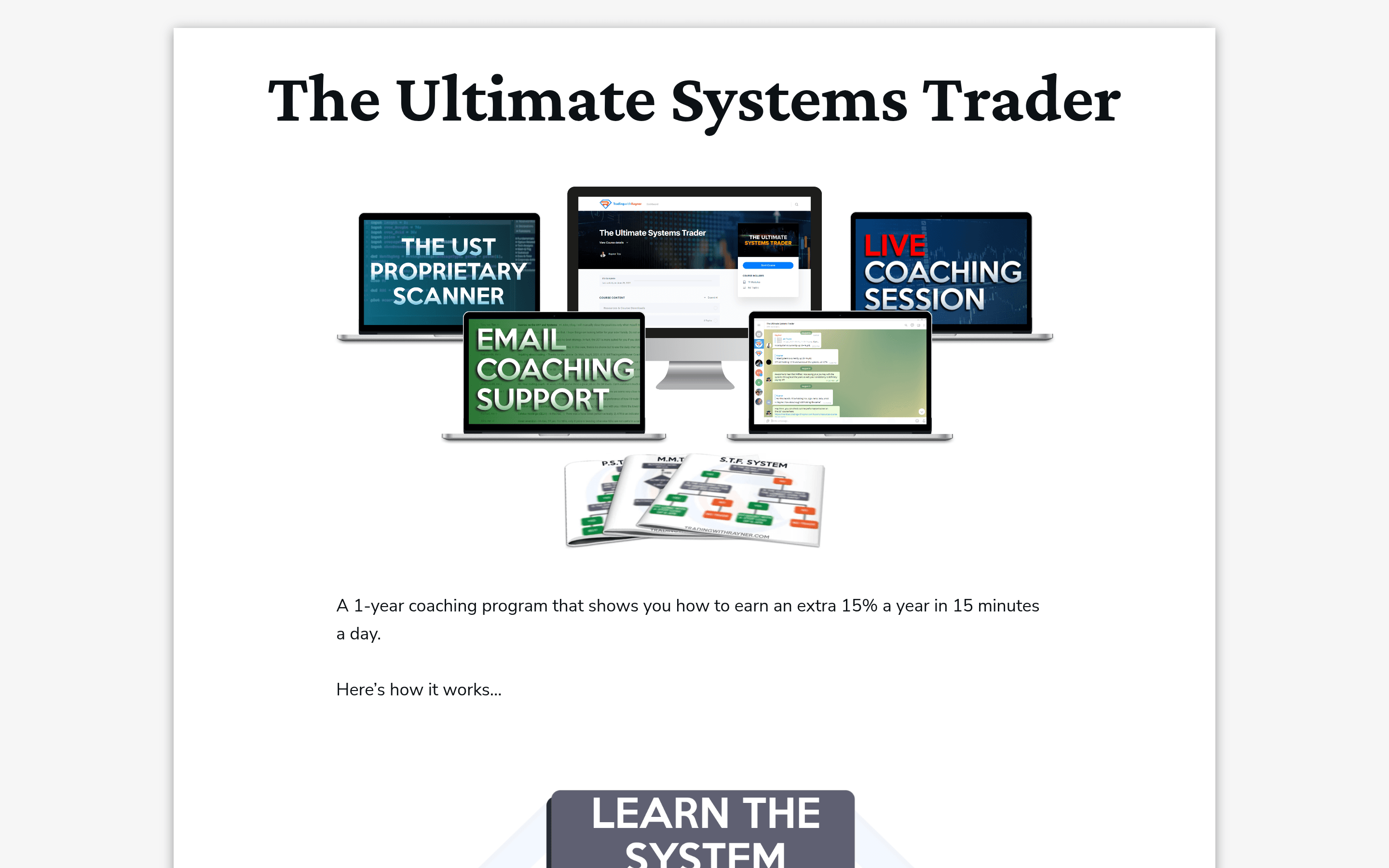 TradingwithRayner sales page for The Ultimate Systems Trader coaching programme
